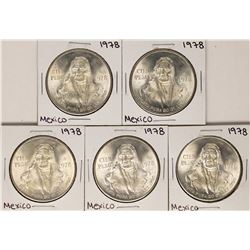 Lot of (5) 1978 Mexico Cien Pesos Silver Coins