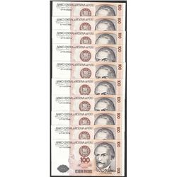 Lot of (10) 1987 Peru Cien Intis Uncirculated Bank Notes