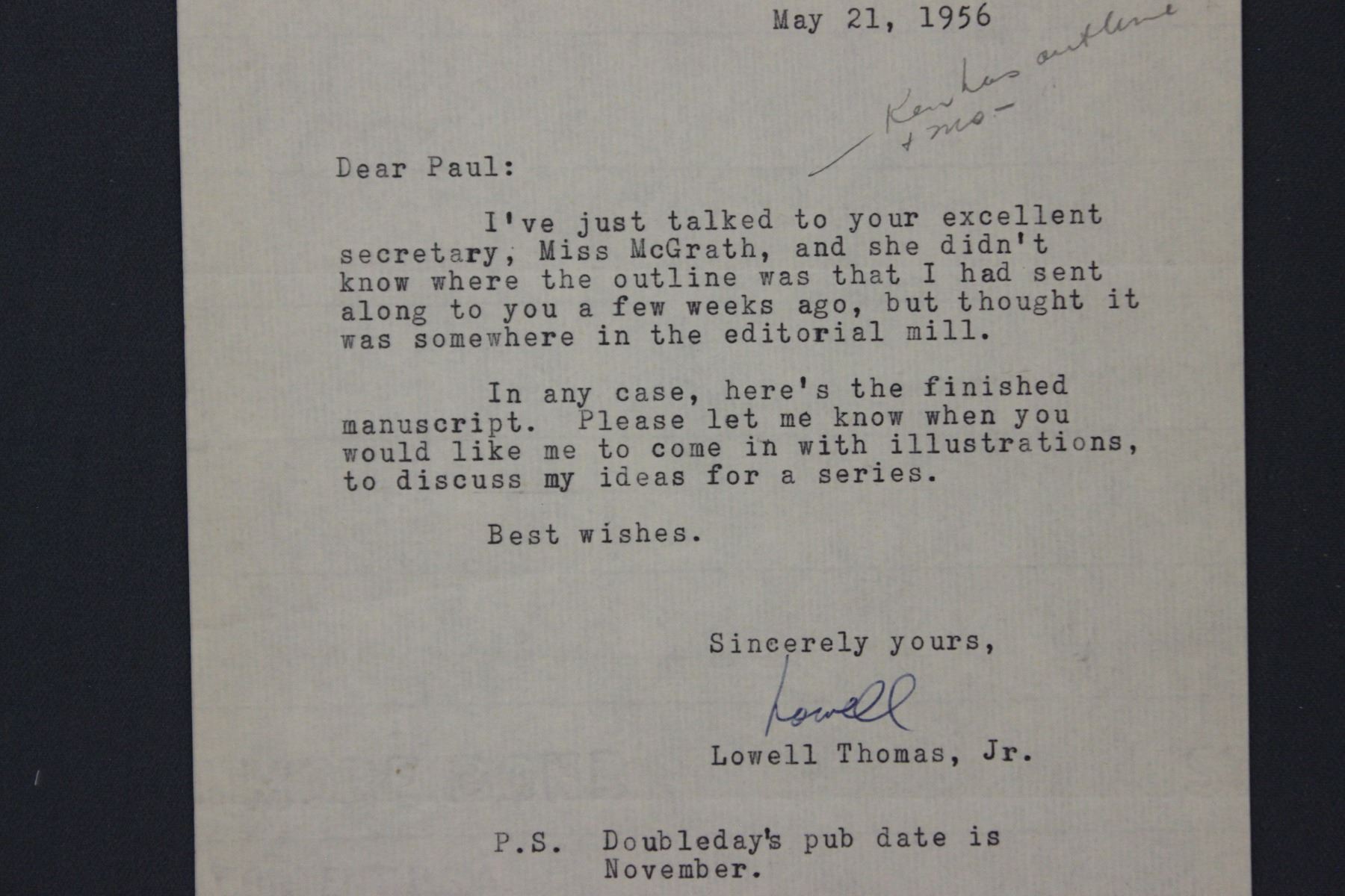 Lowell Thomas and Two Lowell Thomas Jr. Typed Letters Signed; d. 1954-55-56