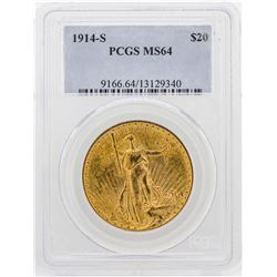 1914-S $20 St. Gaudens Double Eagle Gold Coin PCGS MS64