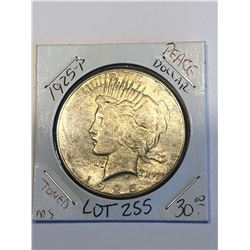 1925 P Silver Peace Dollar Toned MS High Grade Nice Early US Coin