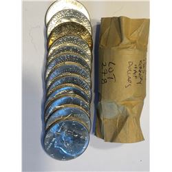 Brilliant Uncirculated Roll of 12 Total 1965 Silver Kennedy Half Dollars