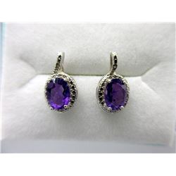 New Sterling Silver Amethyst & Diamond Earrings