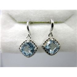 New Blue Topaz & Diamond Dangle Earrings