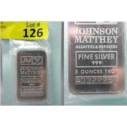 5 Oz. Johnson Matthey .999 Fine Silver Bar