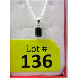 Emerald Cut Blue Sapphire Sterling Silver Pendant