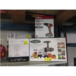 Cordless Drill, Juice Extractor & 2 Fans