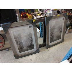 Dresser Mirror & 2 Pieces of Wall Art