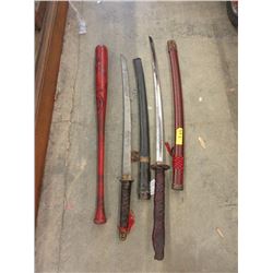 Signed Baseball Bat & 2 Full Size Japanese Swords