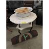 Image 1 : Marble Top Table, Rug & Enamel Bowl