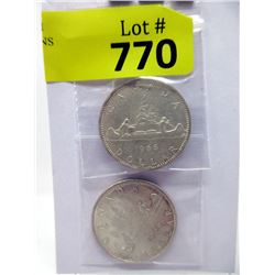Two 1966 Canadian 80% Silver Dollar Coins