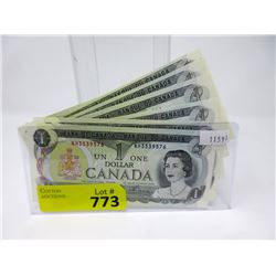 Eight 1973 Canadian $1 Bills - Near Mint