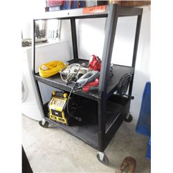 3 Tier Rolling Metal Cart with Electrical Plug Ins