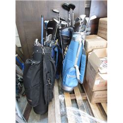 4 Golf Bags and Assorted Clubs