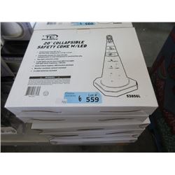6 New 20" Collapsible Safety Cones with LED