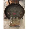 Image 1 : Cast Iron Oil Barrel Lid & 6 Glass Milk Bottles