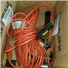 Image 2 : BOX OF ELECTRICAL CORD, HAMMER, AND OTHER TOOLS