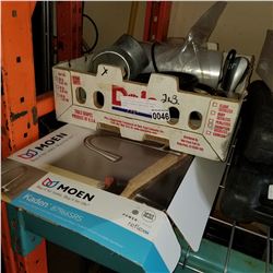 MOEN KITCHEN FAUCET, BATHROOM SCALE, PLASTIC BAG ROLL, AND MORE