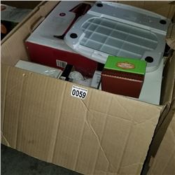 BOX OF LAMP SCALE AND ESTATE GOODS