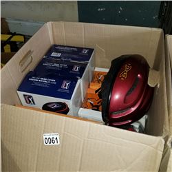 BOX OF RC DRONES GOLF HEAD COVERS AND ESTATE GOODS