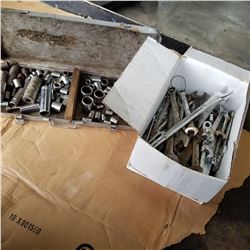 BOX OF WRENCHES AND METAL CASE W/ SOCKETS