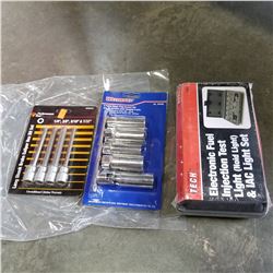 ELECTRONIC FUEL INJECTION TEST LIGHT, 5 PIECE SPARK PLUG SOCKET SET, AND BRAKE