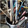 Image 2 : GREY BIN W/ HAND TOOLS AND GARDEN TOOLS W/ RED JACK ALL