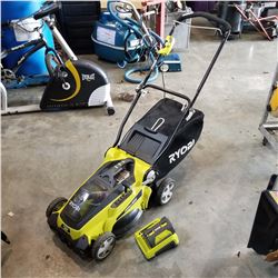 RYOBI CORDLESS 40 VOLT LAWN MOWER W/ 2 BATTERIES AND CHARGER