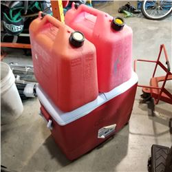 2 JERRY CANS AND COOLER