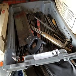 TRAY OF FILES, BOLT CUTTERS, AND OTHER TOOLS