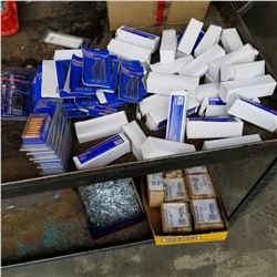 BOX OF SOLDERING GUN TIPS, MIG WELDING CONTACT TIPS, AND HOLE SAW ADAPTERS
