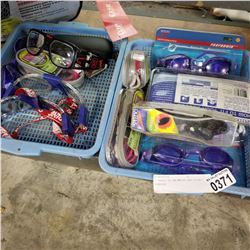 2 TRAYS OF SWIMMING AND SPORT GOGGLES