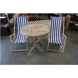 FOLDING WOOD PATIO TABLE AND 2 FOLDING PATIO CHAIRS