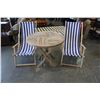 Image 1 : FOLDING WOOD PATIO TABLE AND 2 FOLDING PATIO CHAIRS