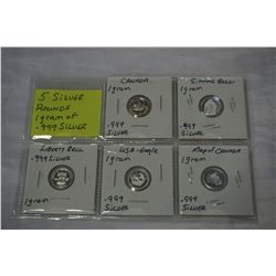 5 SILVER ROUNDS 1 GRAM OF .999 SILVER