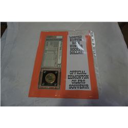 OFFICIAL ISSUE EDMONTON OILERS DAVE HUNTER HOCKEY DOLLAR - 2 COINS IN ORIGINAL PACKAGING