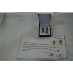 STERLING SILVER YELLOW GOLD PLATED GENUINE GARNET AND BLUE TOPAZ EARRINGS - 19.4CTS OF GEMSTONES W/ 