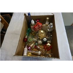 BOX OF VARIOUS PERFUME BOTTLES W/ CONTENTS