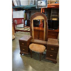 WALNUT VANITY W/ MIRROR AND STOOL