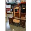 Image 1 : WALNUT VANITY W/ MIRROR AND STOOL