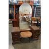 Image 7 : WALNUT VANITY W/ MIRROR AND STOOL