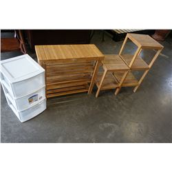 3 DISPLAY SHELFS AND 3 DRAWER ORGANIZER