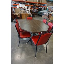 VINTAGE DINING TABLE W/ 6 RED LEATHER CHAIRS