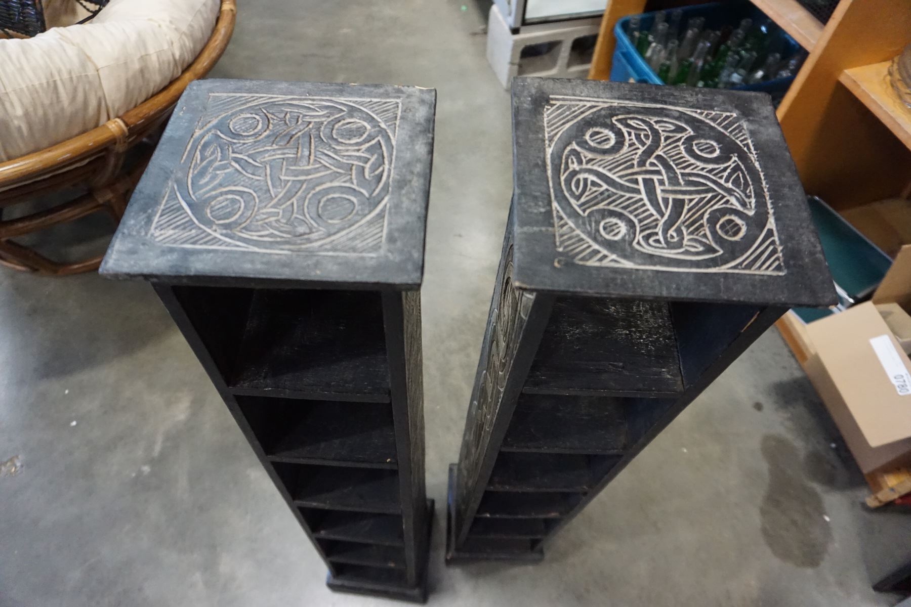 PAIR OF CARVED CD RACKS - Big Valley Auction