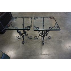 PAIR OF METAL BASE GLASS TOP END TABLE