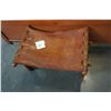 Image 1 : VINTAGE TEAK AND TOOLED BROWN LEATHER BENCH