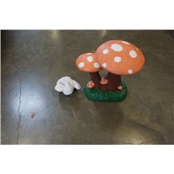 CONCRETE MUSHROOM AND DOVE GARDEN DECORATIONS