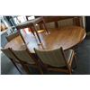 Image 2 : VINTAGE ROUND TEAK DINING TABLE, WITH 2 - 20 INCH EXTENSIONS, AND 8 VINTAGE UPHOLSTERED TEAK DINING 