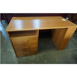 VINTAGE TEAK FINSH 3 DRAWER STUDENTS DESK WITH SIDE BOOKSHELF