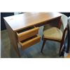 Image 4 : VINTAGE TEAK 2 DRAWER STUDENTS DESK AND VINTAGE TEAK UPHOLSTERED CHAIR